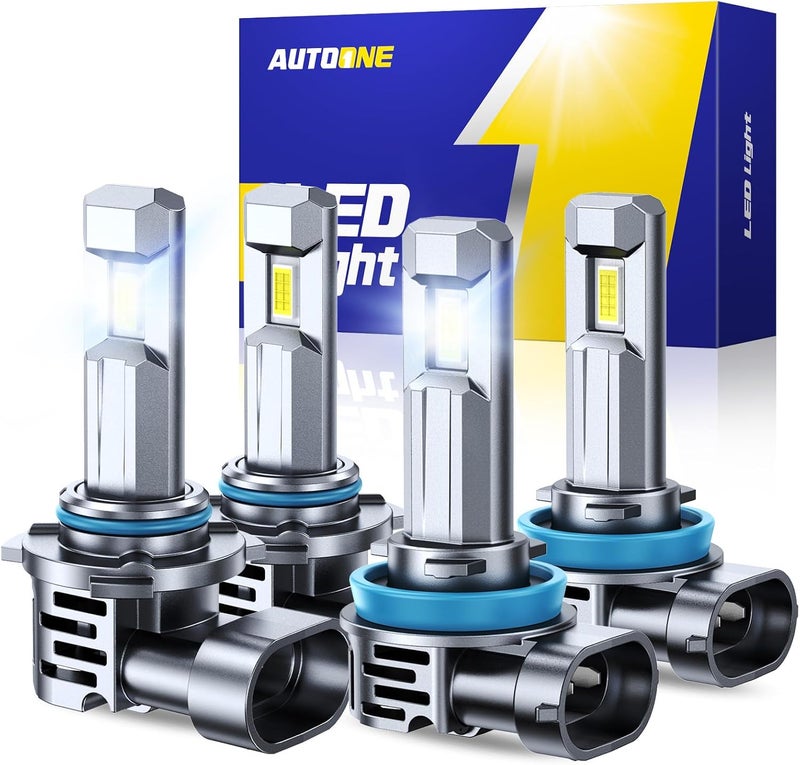 AUTOONE H11 9005 LED Bulb Direct Fit 1:1 Mini Size, 70000LM H8/H9 HB3 Combo Fog Lights with Cooling Fan, IP68, Pack of 4 - Image 1